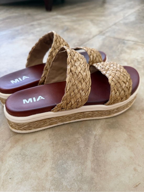 MIA Shoes - MIA Braided Tan Platform Slide Sandals